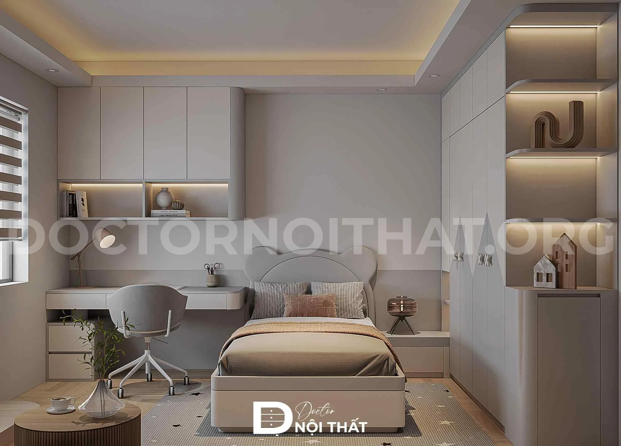 Bản vẽ thiết kế nội thất nhà phố với phòng ngủ cho bé