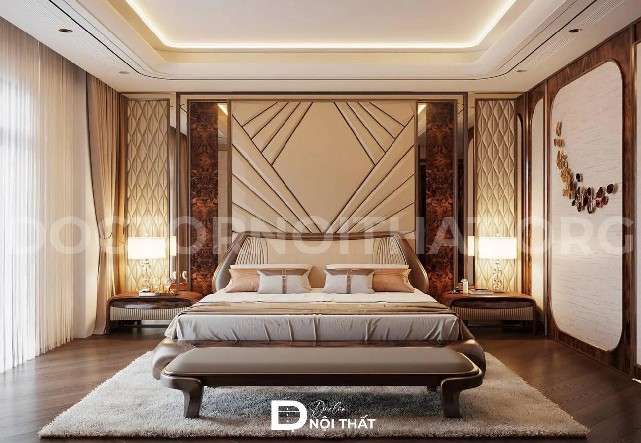 Thi công nội thất phòng ngủ master biệt thự của chú Vinh