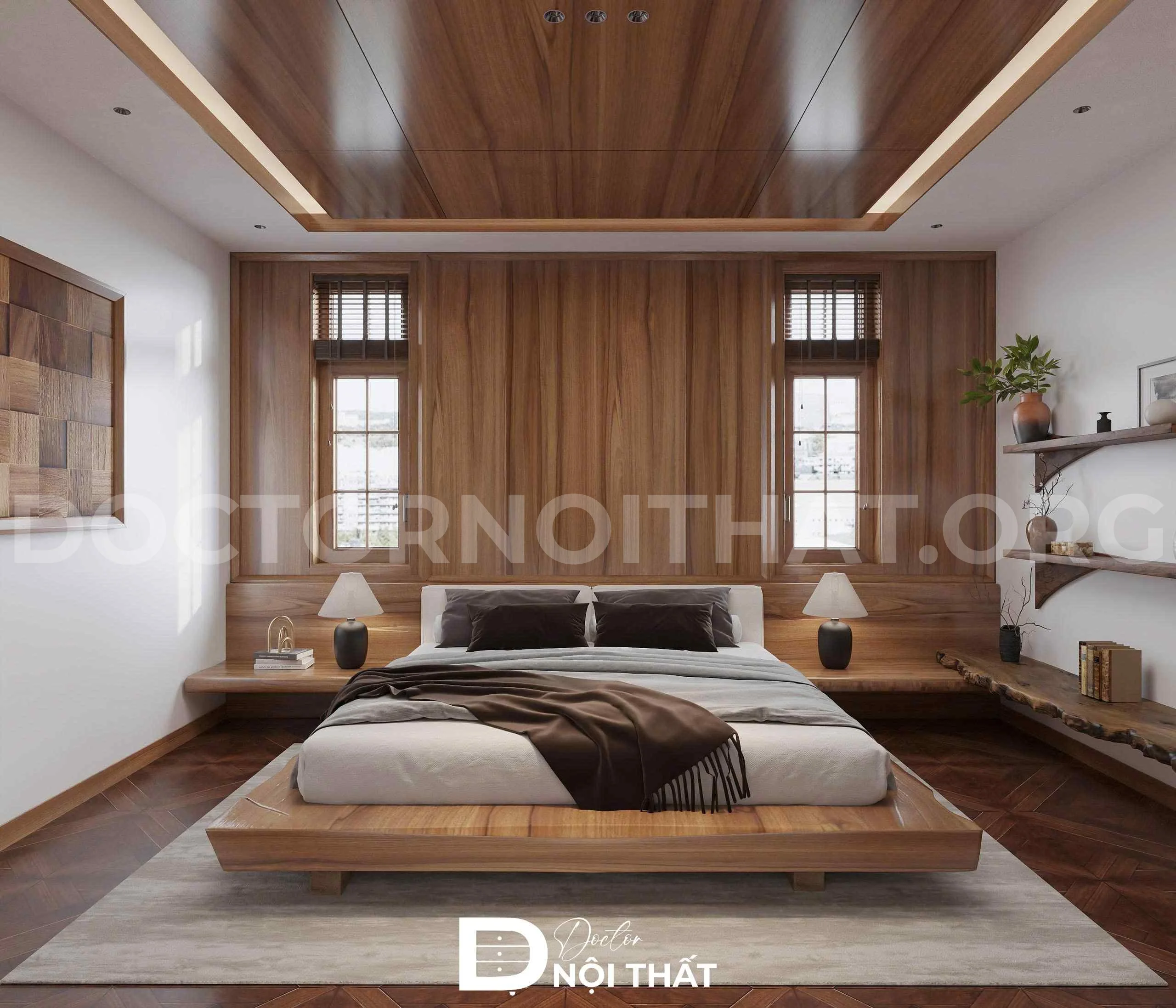 Mẫu thiết kế phòng ngủ master biệt thự full nội thất gỗ tự nhiên