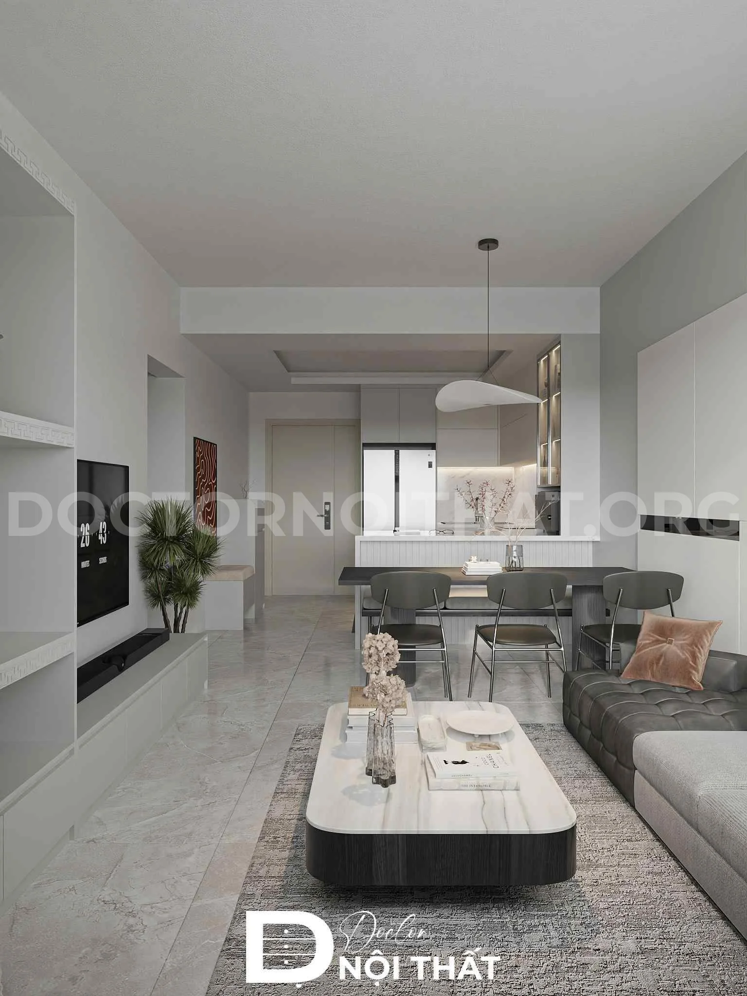 Dự án thiết kế nội thất chung cư 1 phòng ngủ 45m2 tối giản tại Imperial Sky Spark