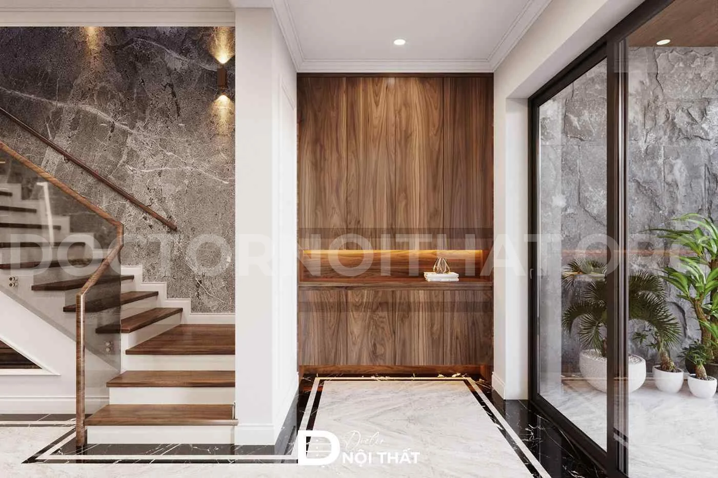 Dự án thiết kế nội thất nhà phố gỗ óc chó – anh Tiến