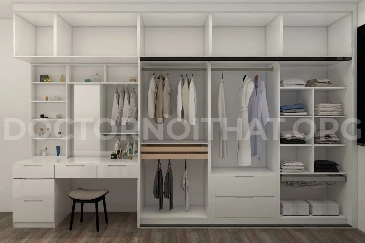 Mẫu thiết kế nội thất đa năng với tủ để đồ và bàn trang điểm liền khối (Nguồn: Sưu tầm)