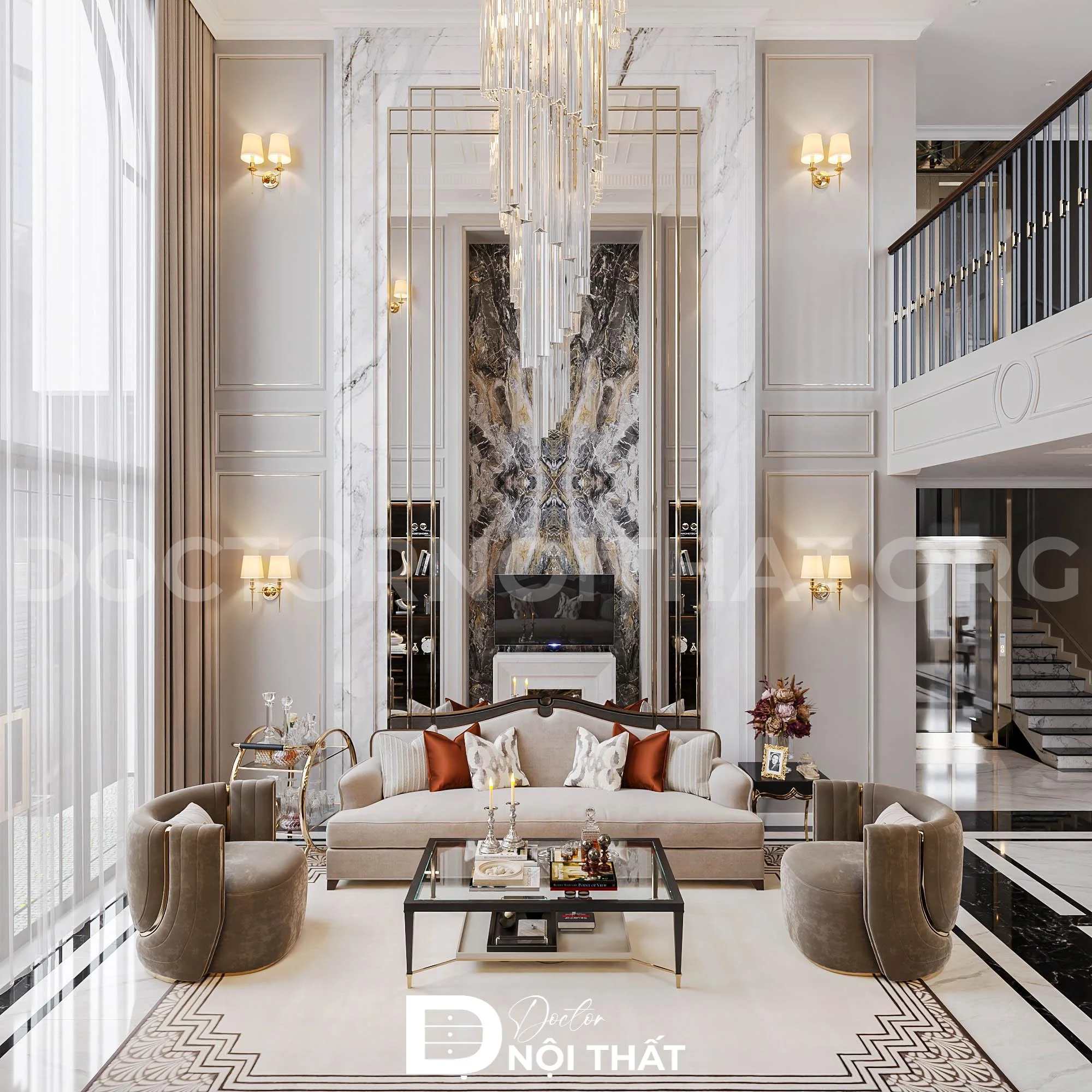 Mẫu thiết kế phòng khách Luxury với nội thất cao cấp, sang trọng