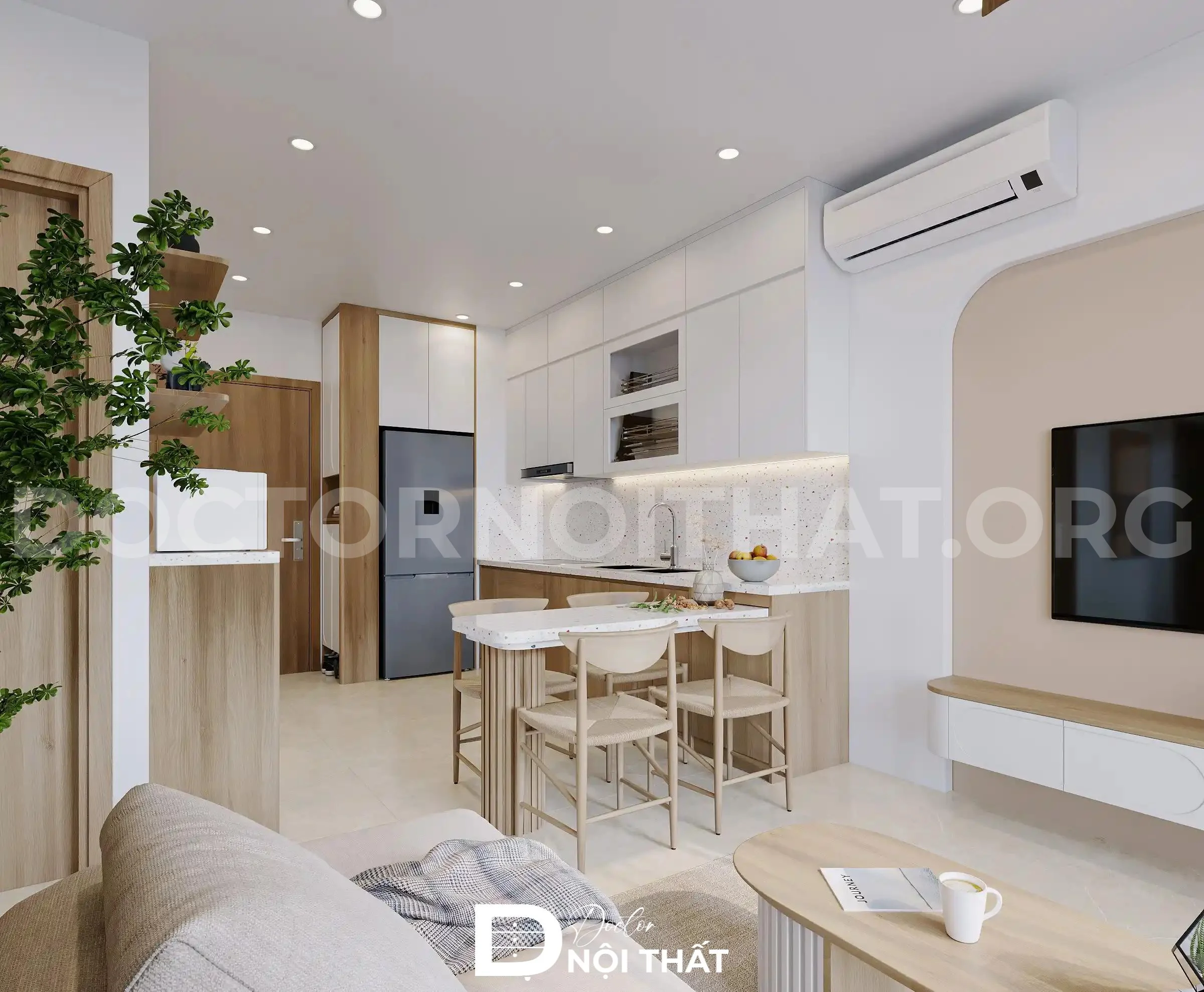 Mẫu thiết kế nội thất phòng bếp phong cách wabi sabi đẹp
