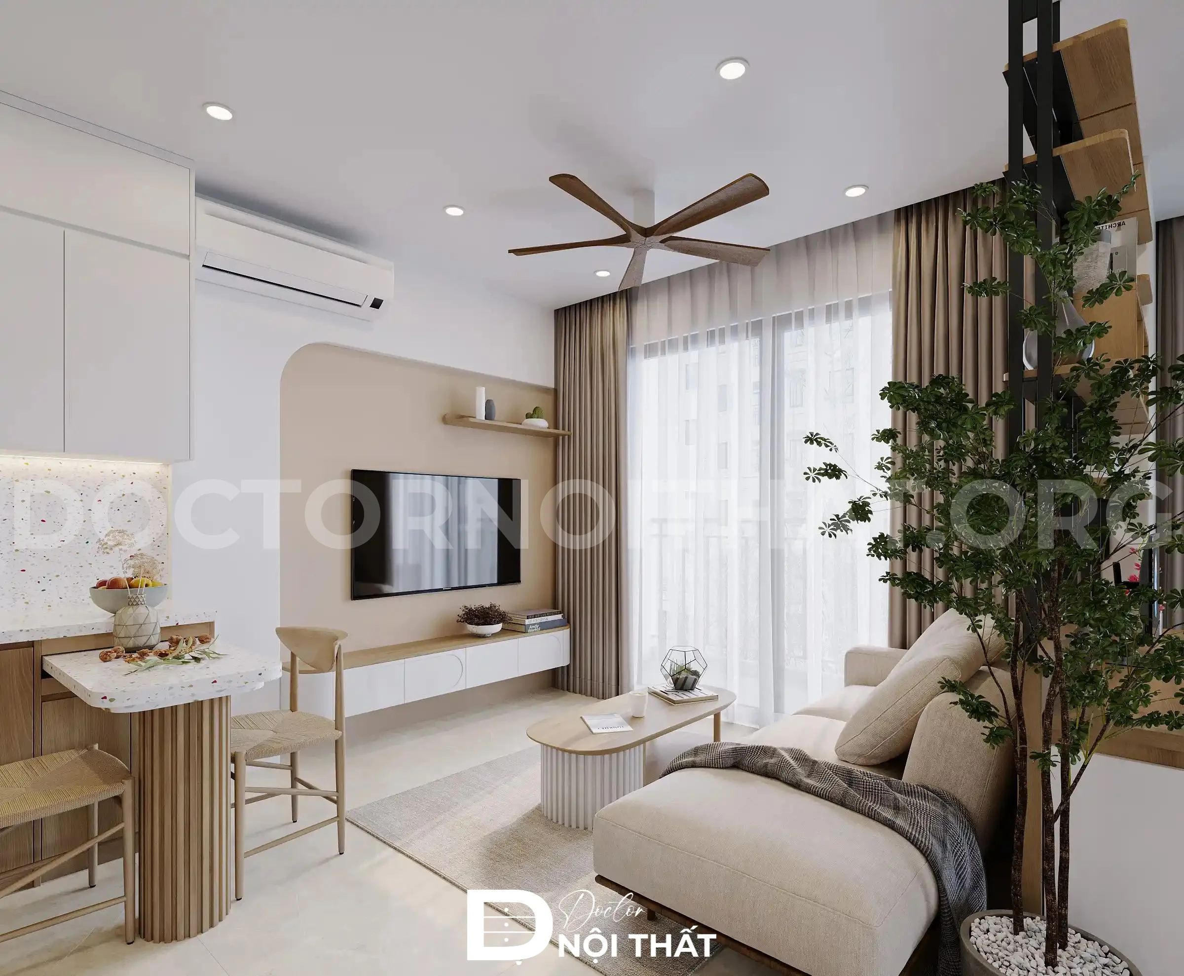 Mẫu thiết kế nội thất phòng khách phong cách wabi sabi