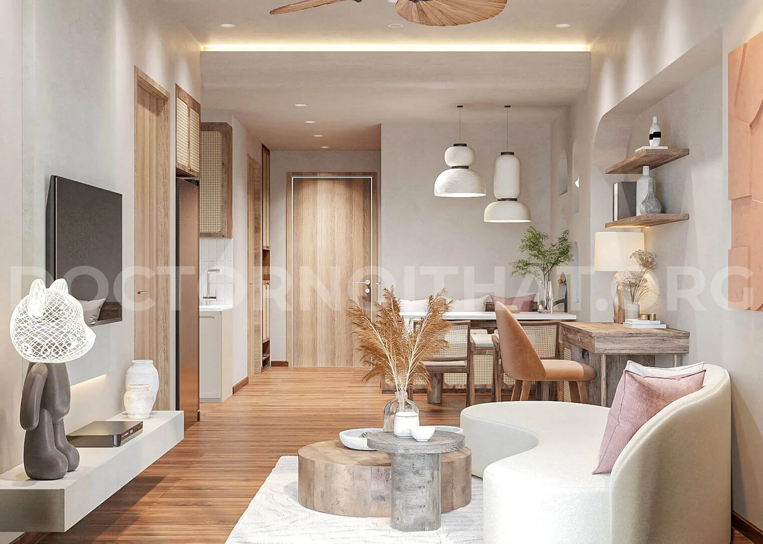 Thiết kế nội thất phong cách Wabi sabi đơn giản với gam màu trung tính nhẹ nhàng (Nguồn: sưu tầm)