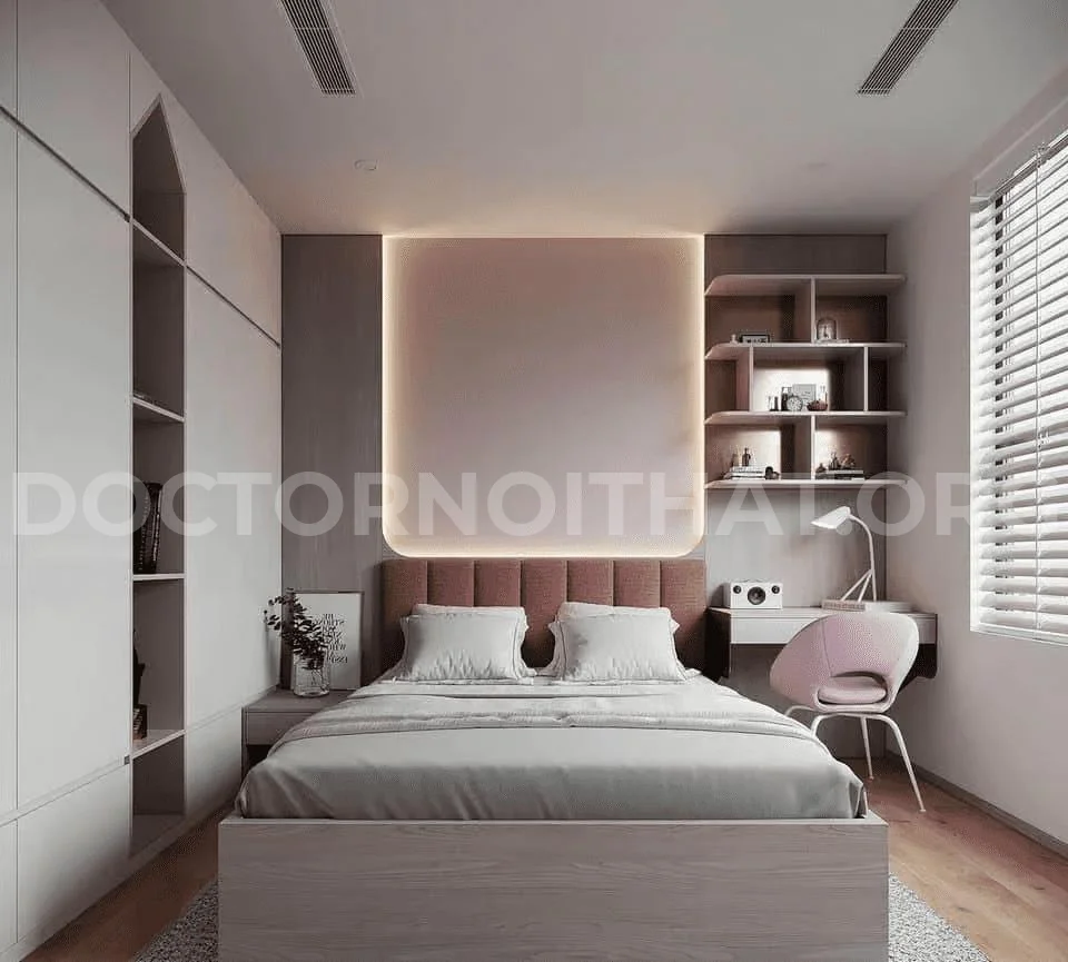 Mẫu thiết kế phòng ngủ cho nữ trong nhà phố sử dụng nội thất thông minh (nguồn: sưu tầm)
