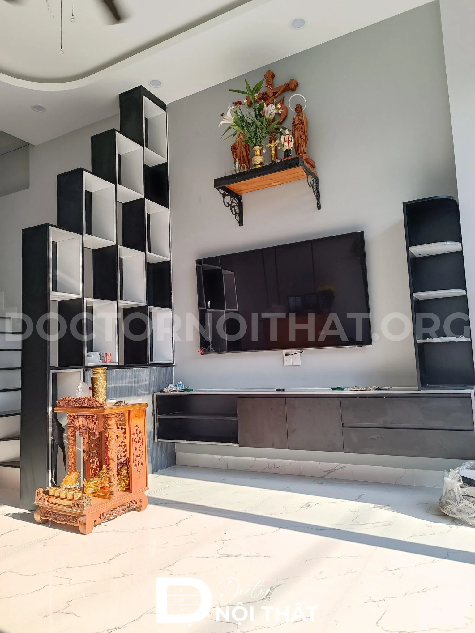 Nội thất phòng khách được thi công đơn giản