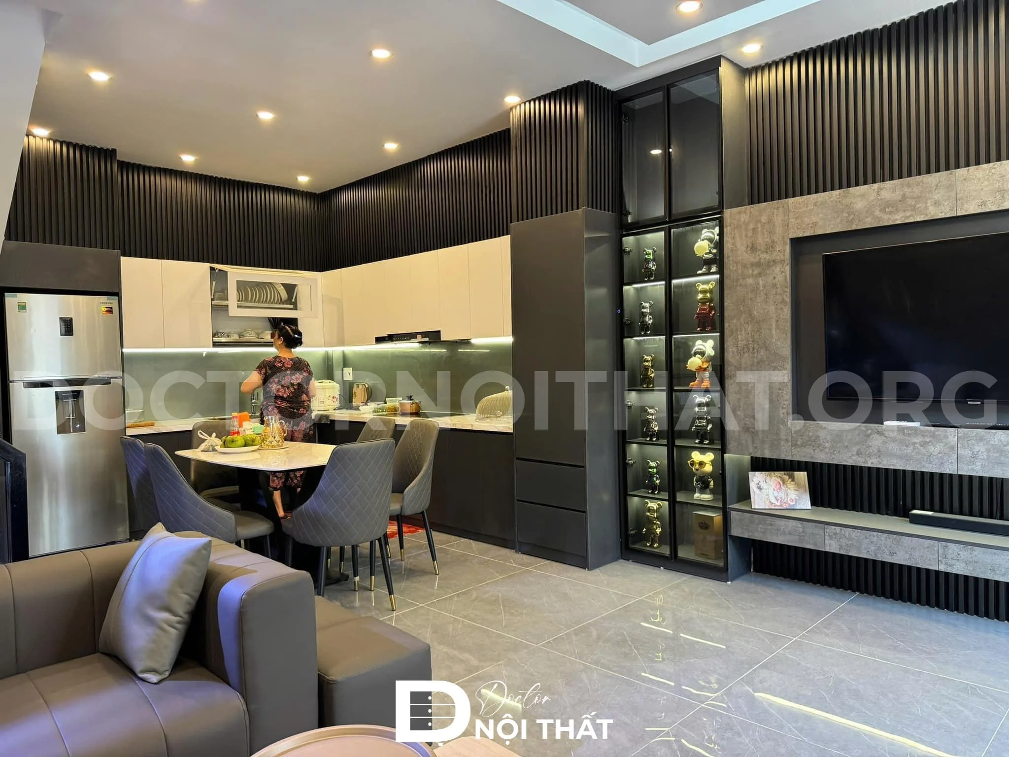 Thi công nội thất tủ bếp chung cư với chất liệu phủ Acrylic sang trọng