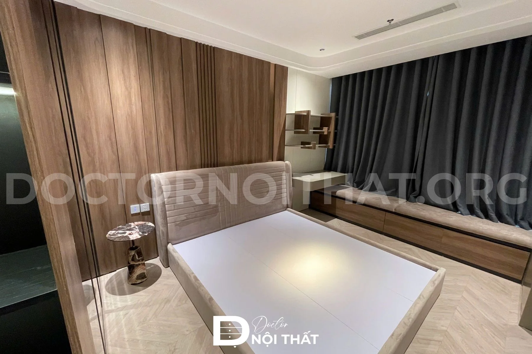 Mẫu phòng ngủ gỗ công nghiệp được Doctor Nội Thất thi công giảm thiểu góc cạnh an toan cho trẻ nhỏ