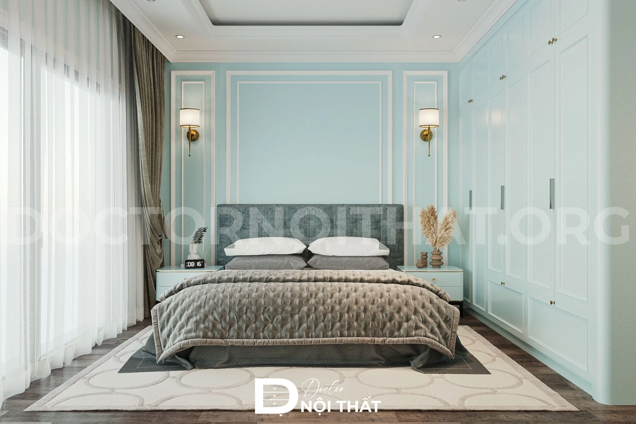 Thi công nội thất phòng ngủ chung cư tân cổ điển kết hợp sang trọng tinh tế