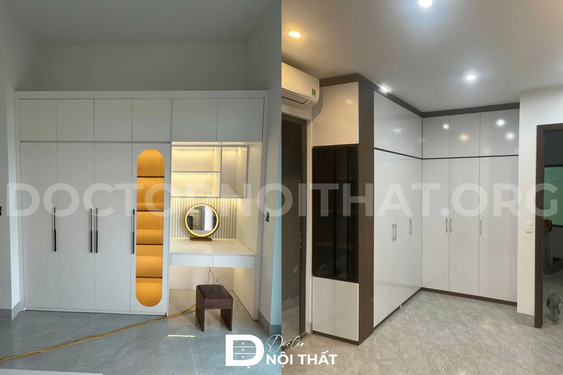 Tủ quần áo và tủ kết hợp bàn trang điểm Doctor Nội Thất thi công cho chị Trang
