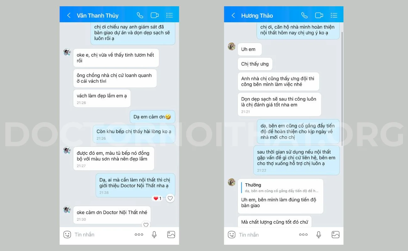 Phản hồi tích cực từ phía khách hàng khi sử dụng dịch vụ thi công nội thất của Doctor Nội Thất