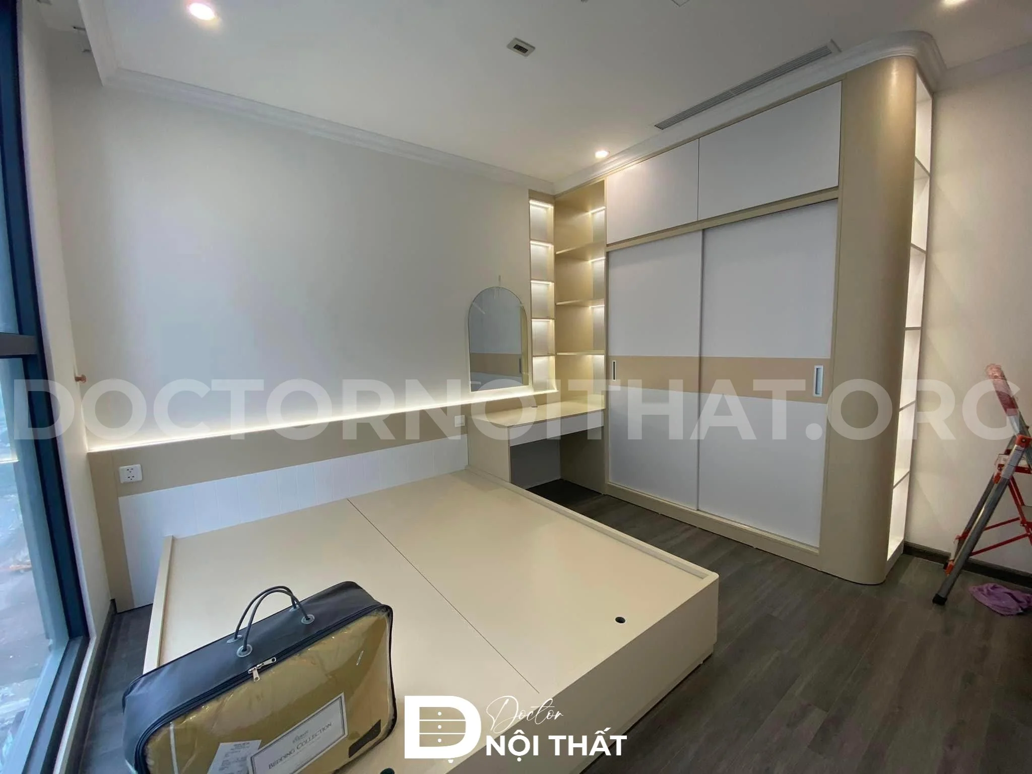 Thi công nội thất căn hộ 1 phòng ngủ bằng chất liệu gỗ công nghiệp