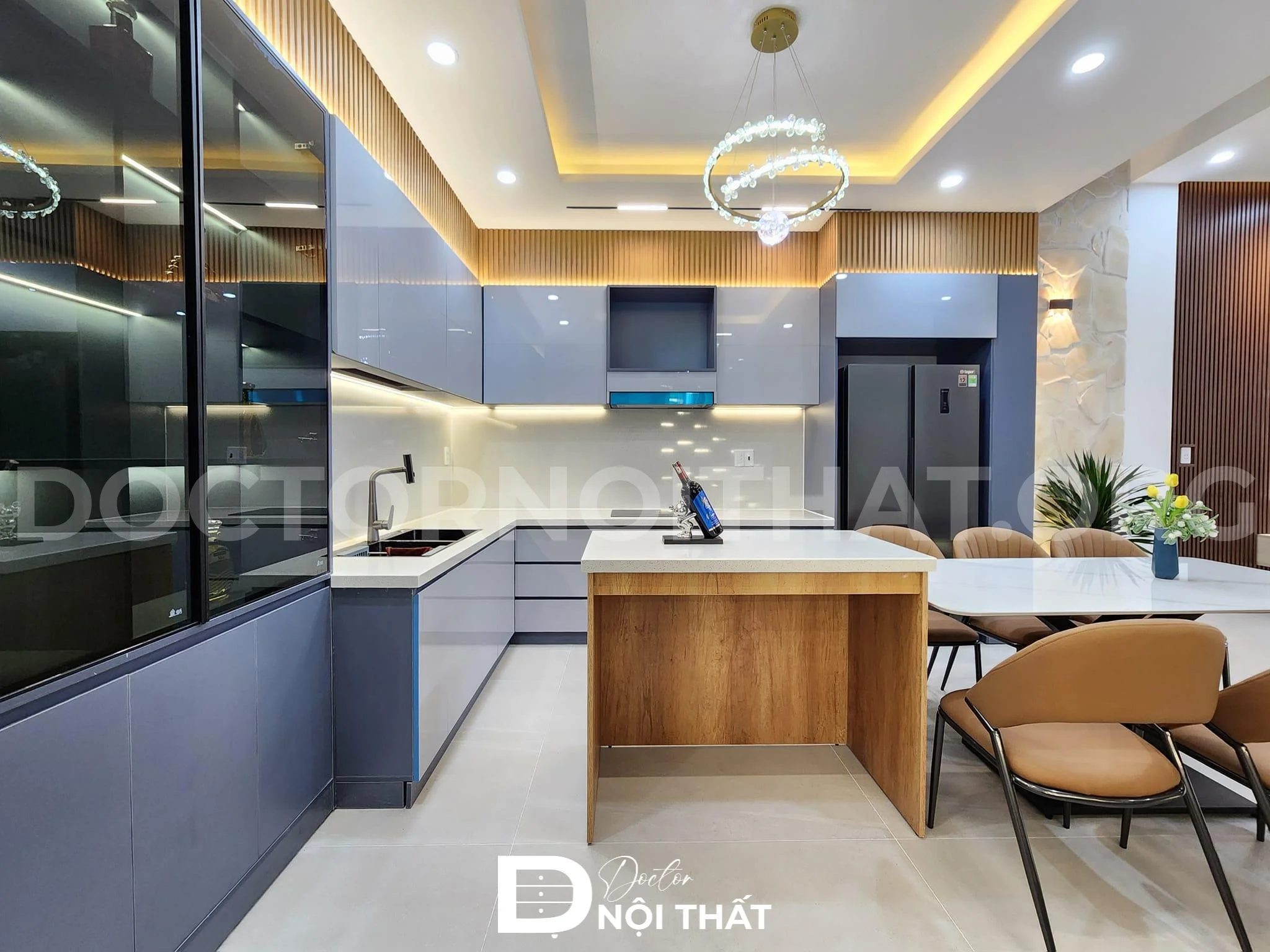 Thi công nội thất tại Vinhomes Smart City bằng gỗ công nghiệp phủ Acrylic sang trọng