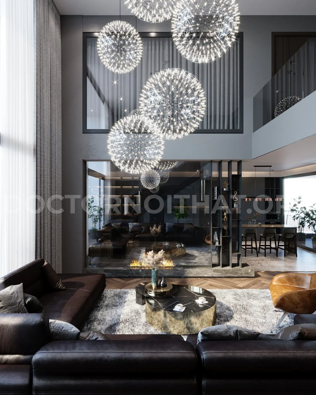 Mẫu thiết kế căn hộ Duplex với tông xám kết hợp nội thất màu đen huyền bí (Nguồn: sưu tầm)