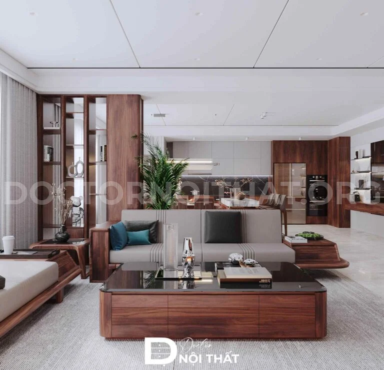 Dự án thi công nội thất gỗ óc chó biệt thự 200m2 tại Đông Anh