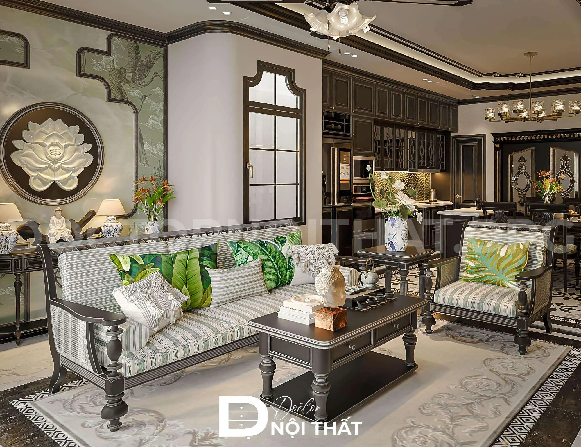 Mẫu thiết kế nội thất biệt thự Indochine sang trọng