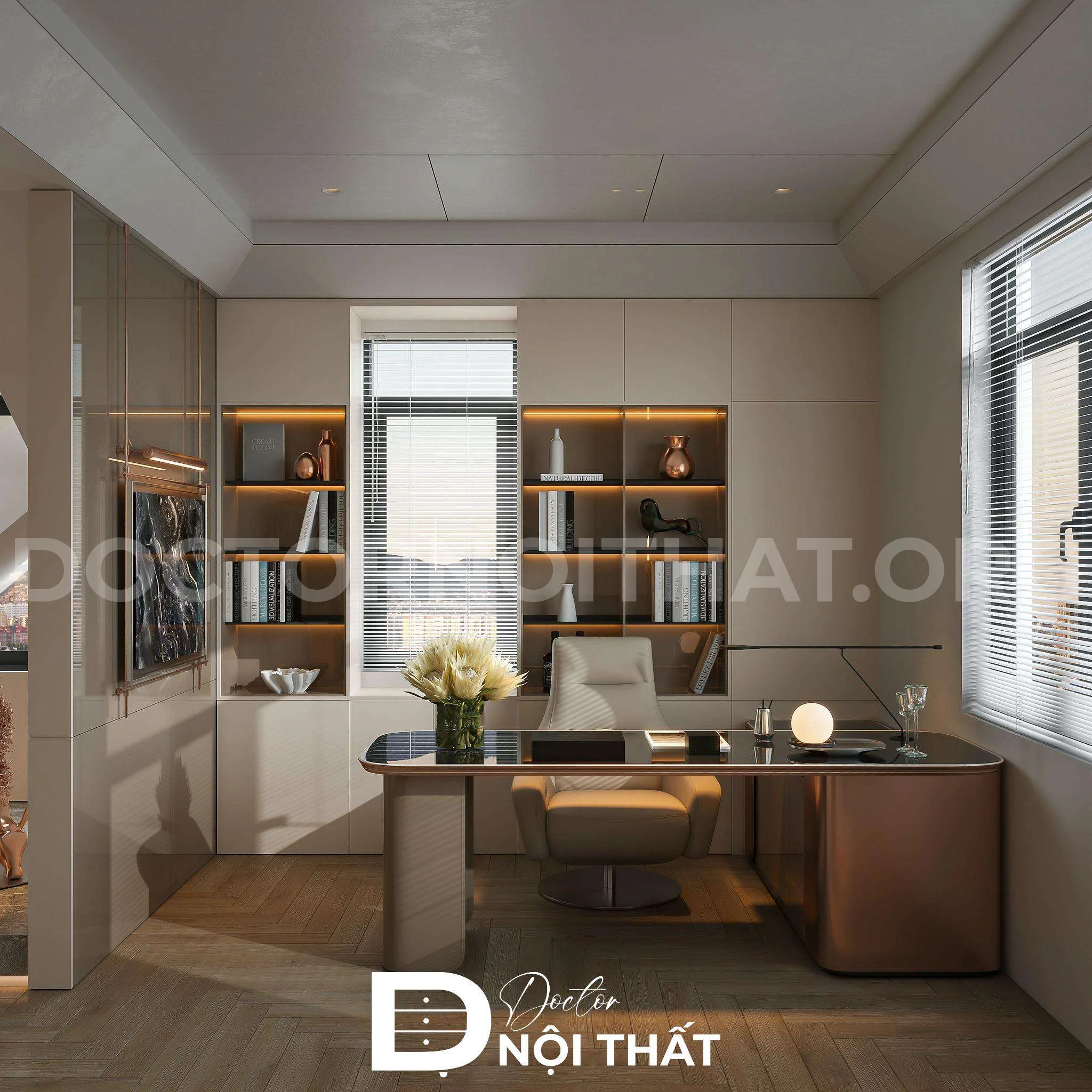 Mẫu thiết kế nội thất phòng làm việc biệt thự hiện đại