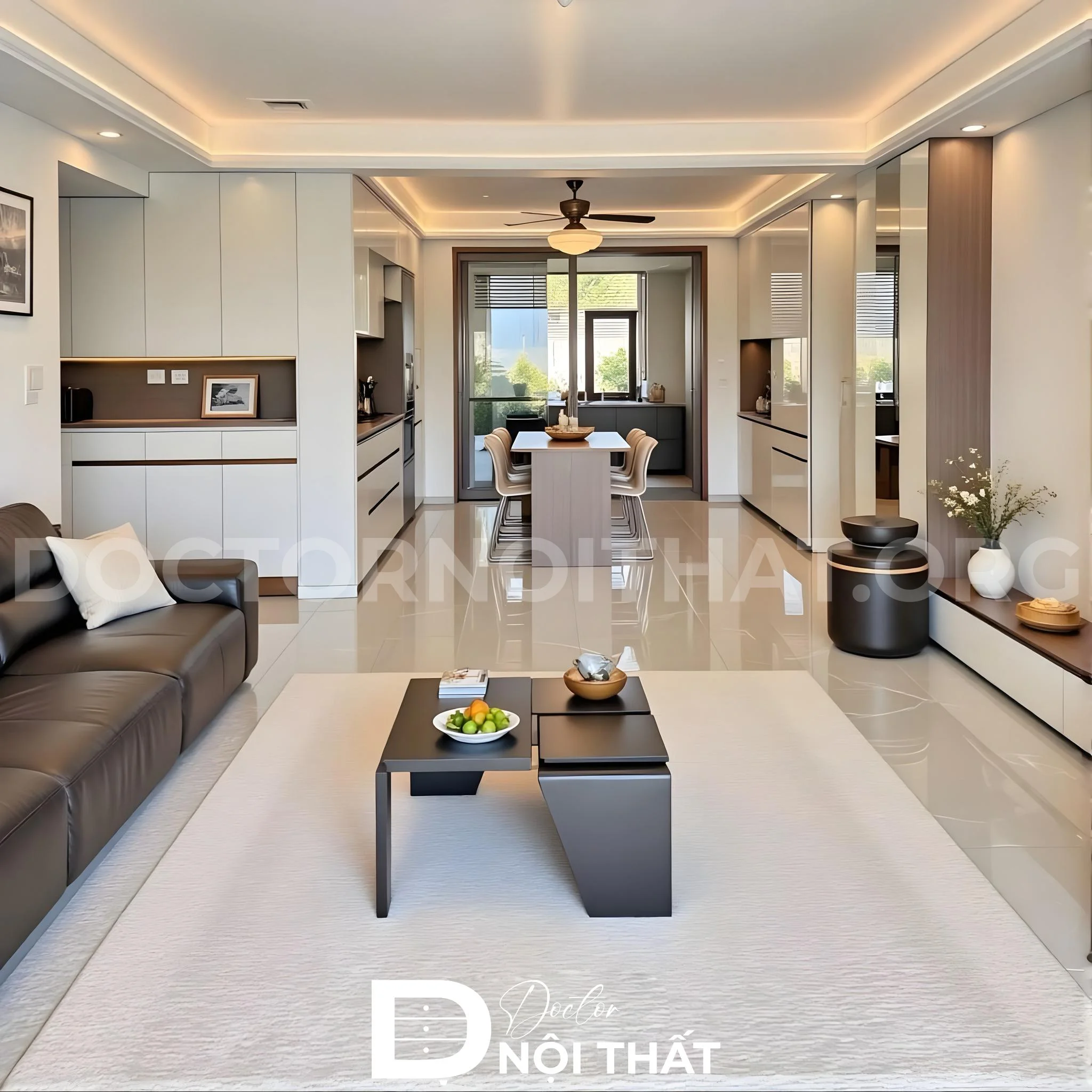 Mẫu thiết kế nội thất căn hộ 1 phòng ngủ diện tích 50m2
