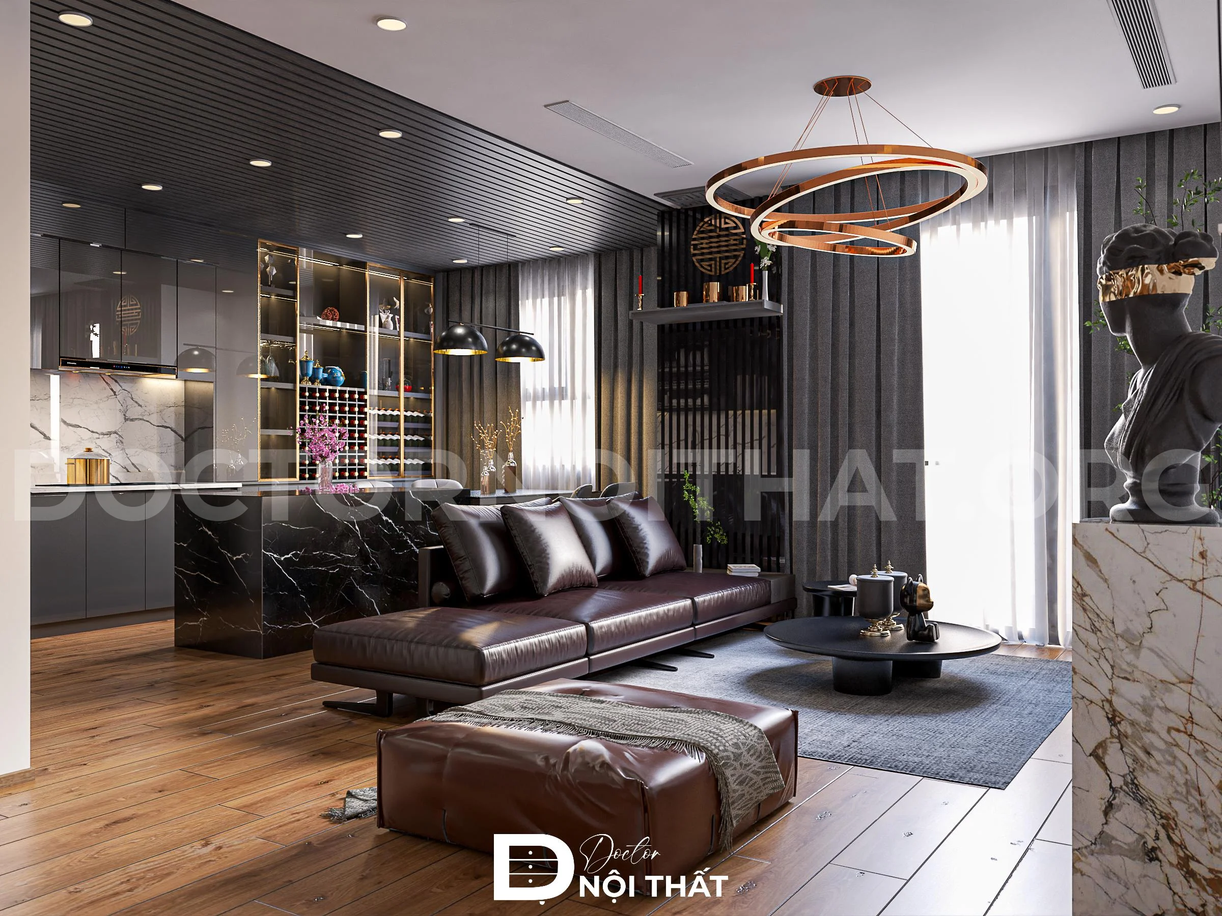 Mẫu thiết kế nội thất chung cư 3 phòng ngủ theo phong cách Luxury tích hợp bàn làm việc