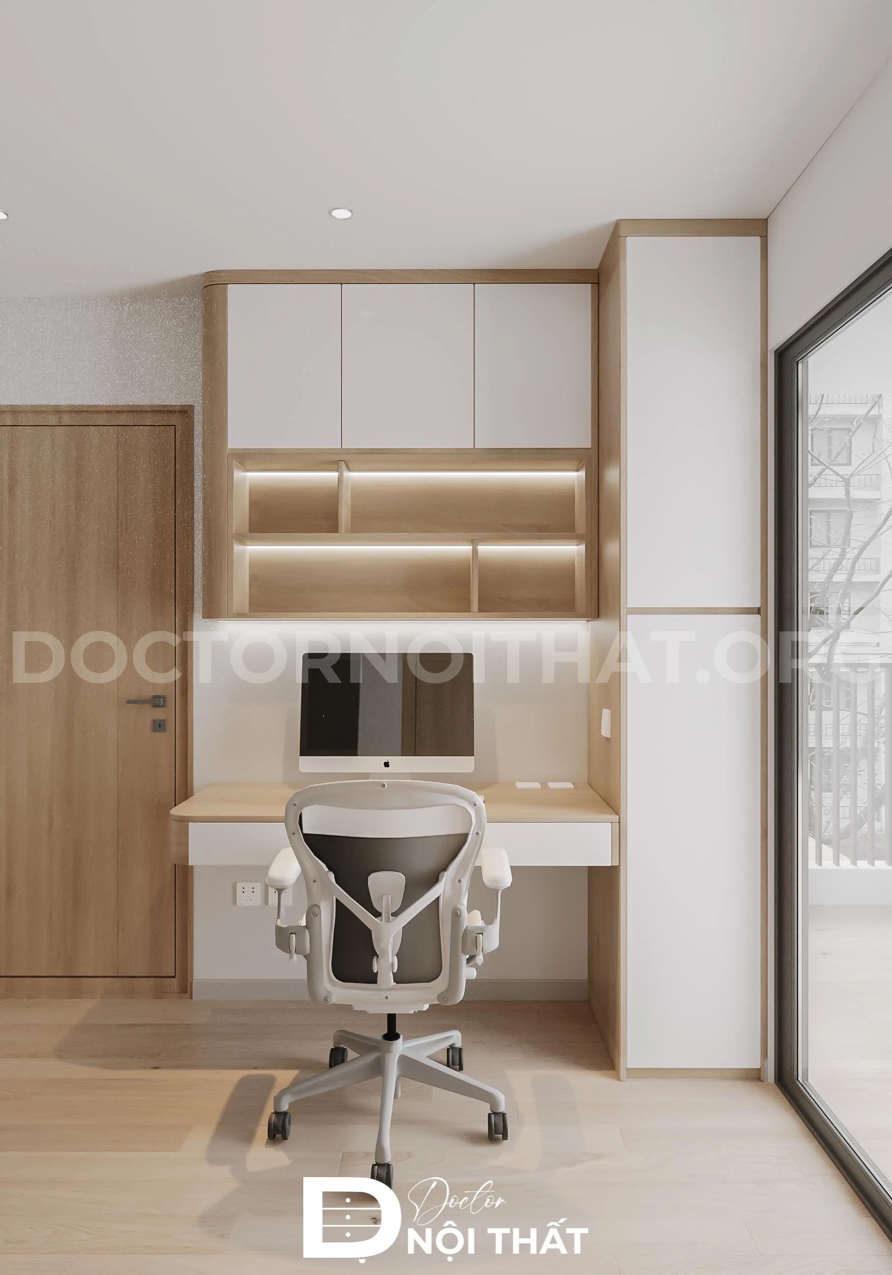 Thiết kế góc làm việc Pacific Place với nội thất gỗ sáng màu