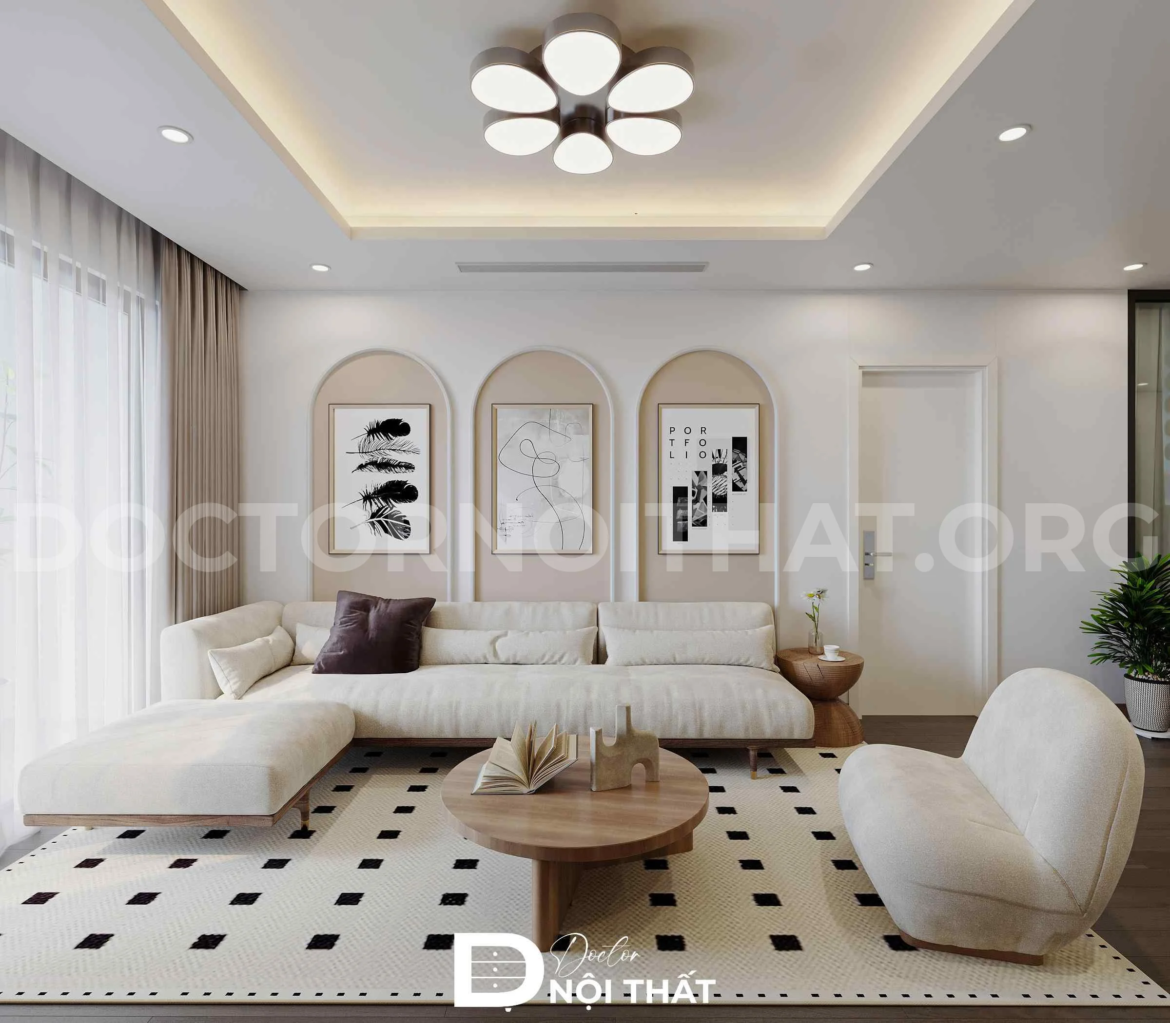 Mẫu thiết kế nội thất phòng khách chung cư 50m2 hiện đại