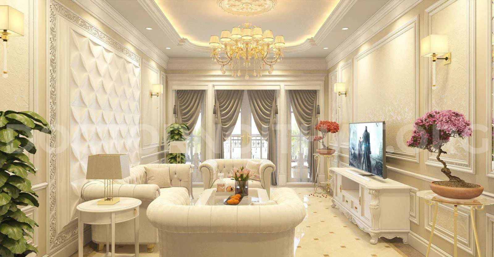 Mẫu thiết kế nội thất phòng khách tân cổ điển sang trọng, đẳng cấp (nguồn: sưu tầm)