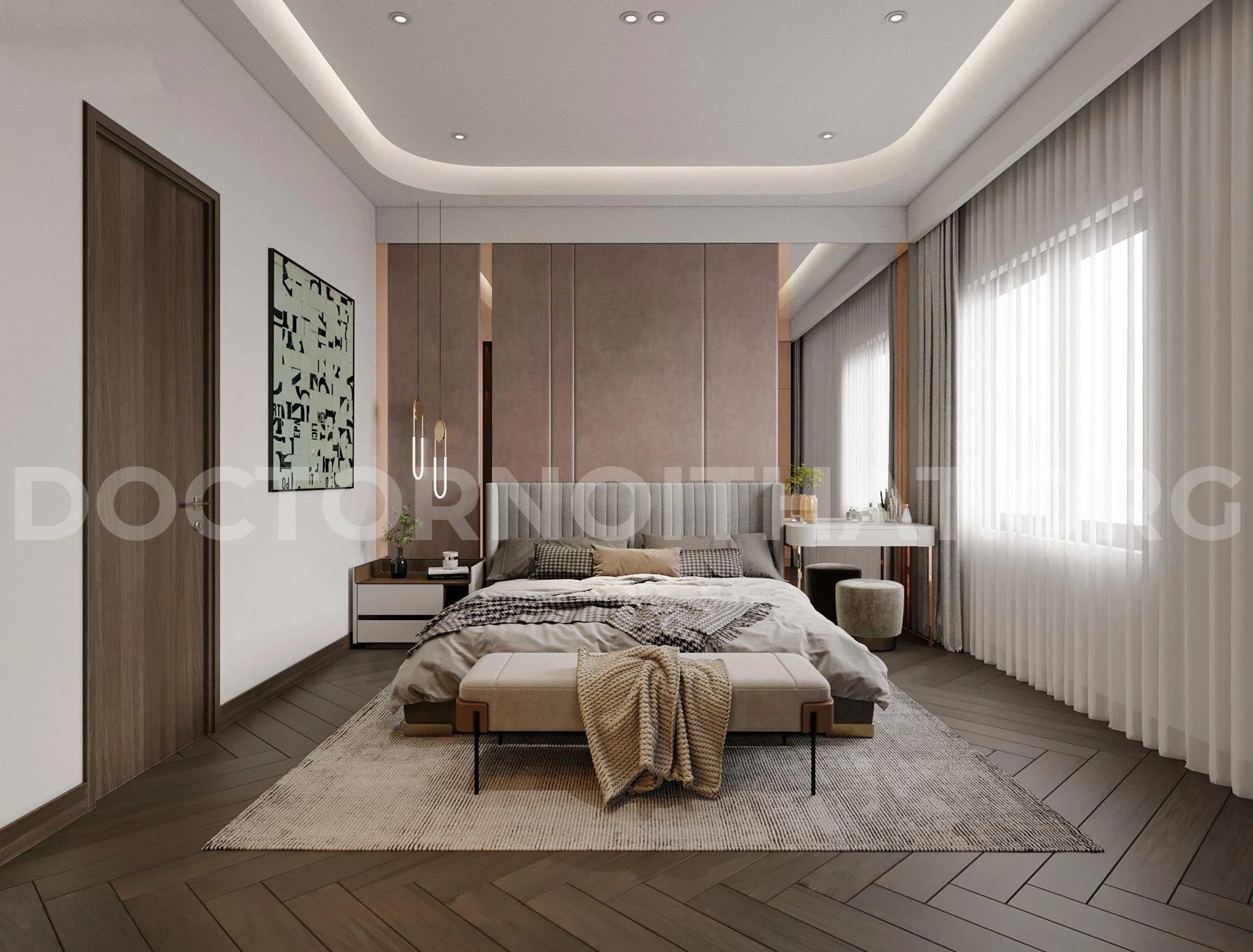 Mẫu thiết kế phòng ngủ sang trọng 23m2 sử dụng nội thất cao cấp (nguồn: sưu tầm)
