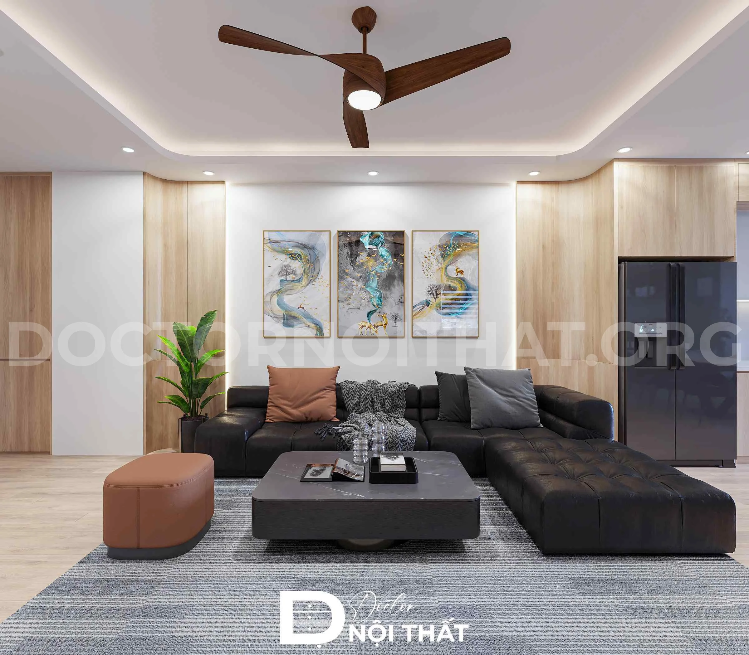 Mẫu thiết kế nội thất chung cư hiện đại tối giản với nội thất gỗ công nghiệp