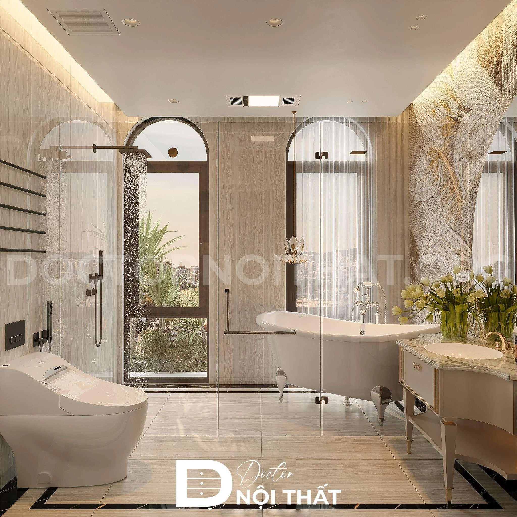 Mẫu thiết kế nội thất phòng tắm sang trọng, thư giãn như một spa thu nhỏ