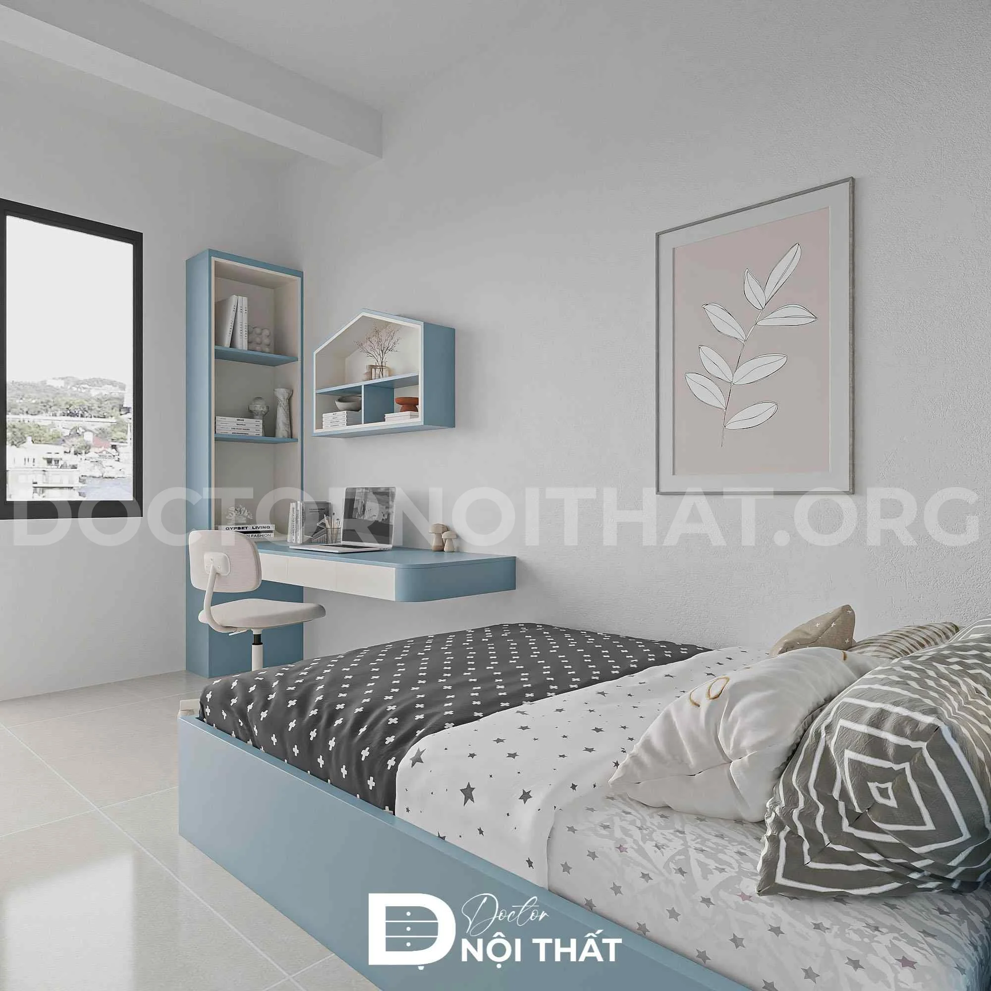 Mẫu thiết kế nội thất phòng ngủ 7m2 cho bé tận dụng tối đa ánh sáng tự nhiên