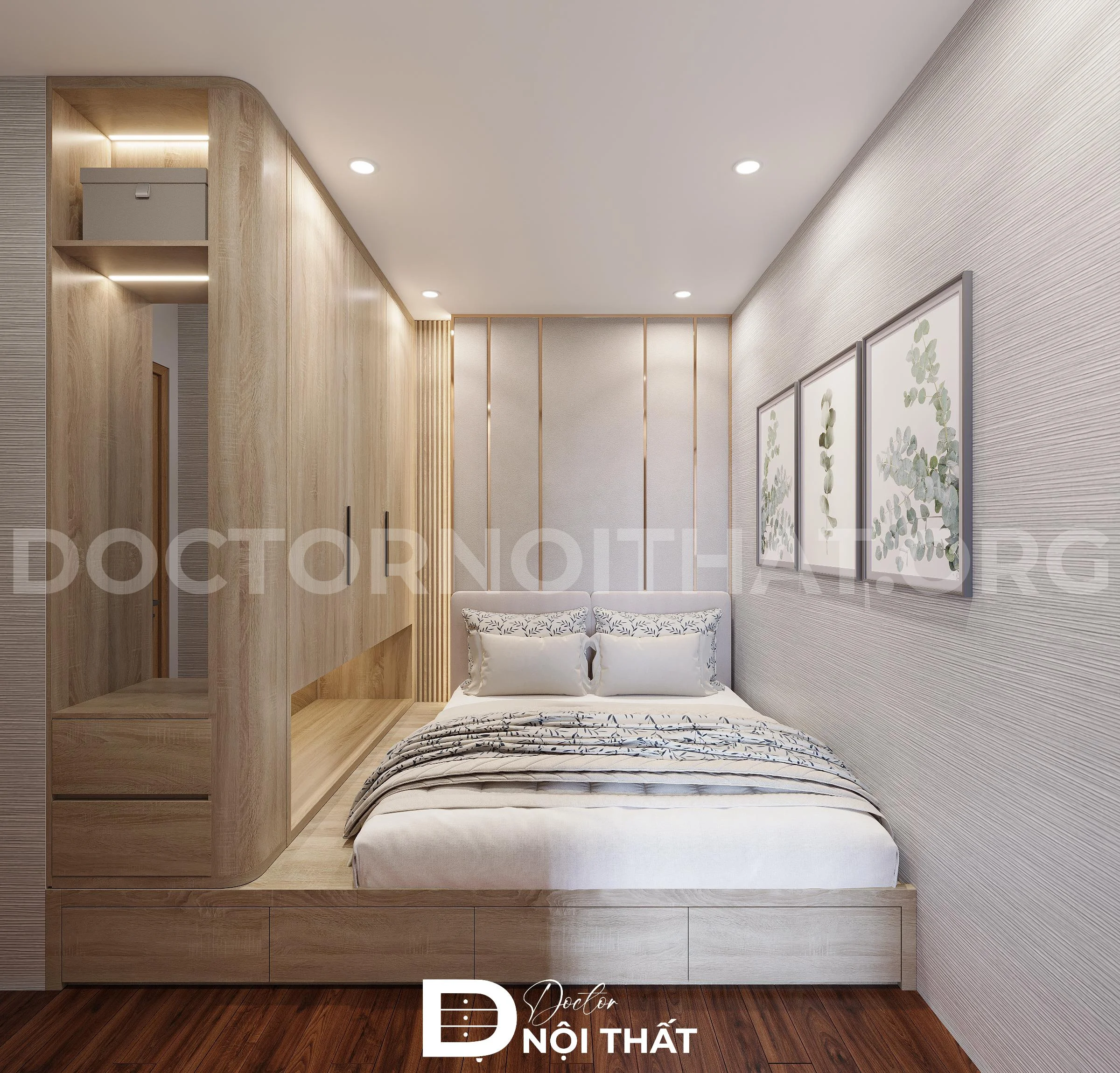 Mẫu thiết kế nội thất phòng ngủ nhỏ 11m2 với tủ giường thông minh