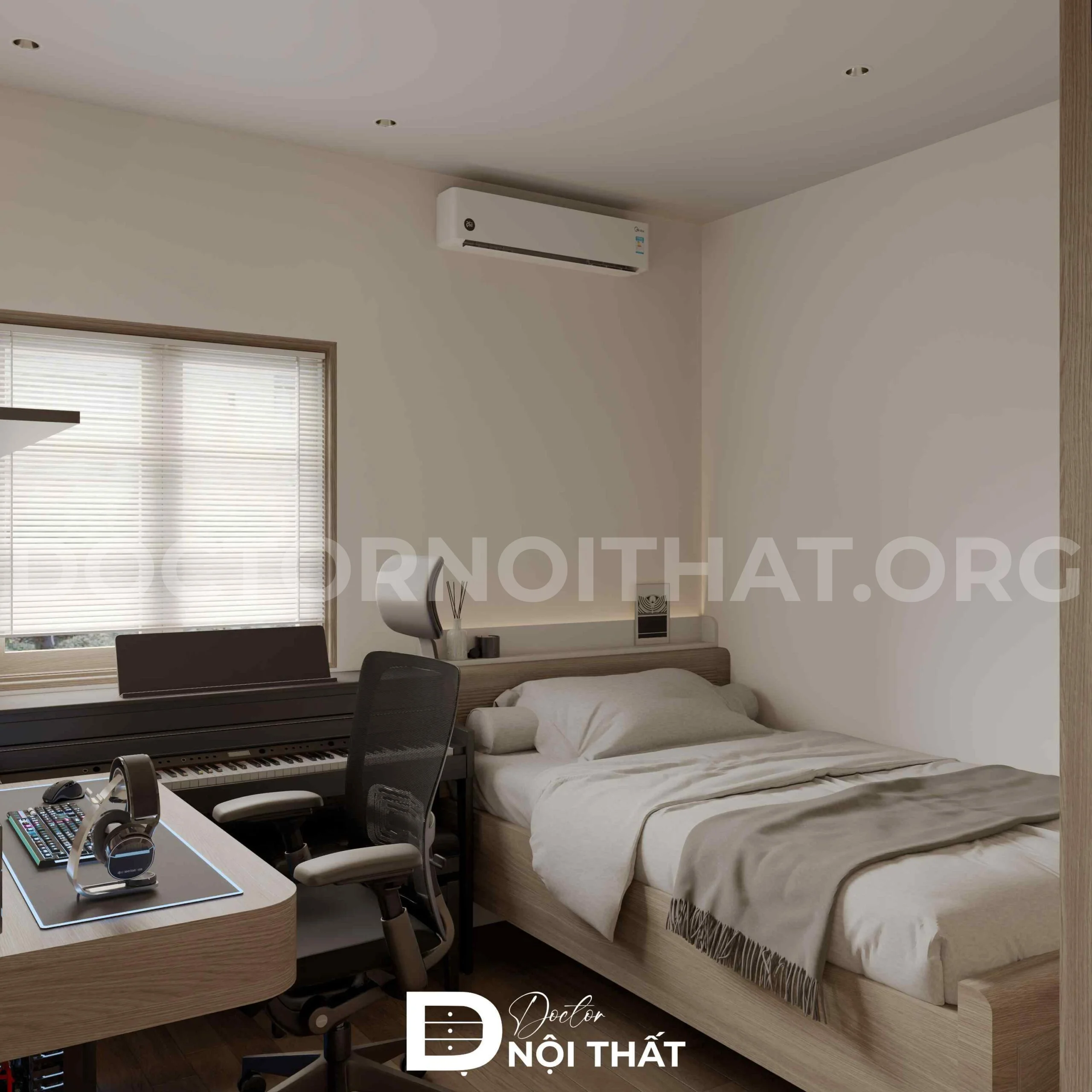 Mẫu thiết kế nội thất phòng ngủ nhỏ 3m2 sử dụng giường đơn